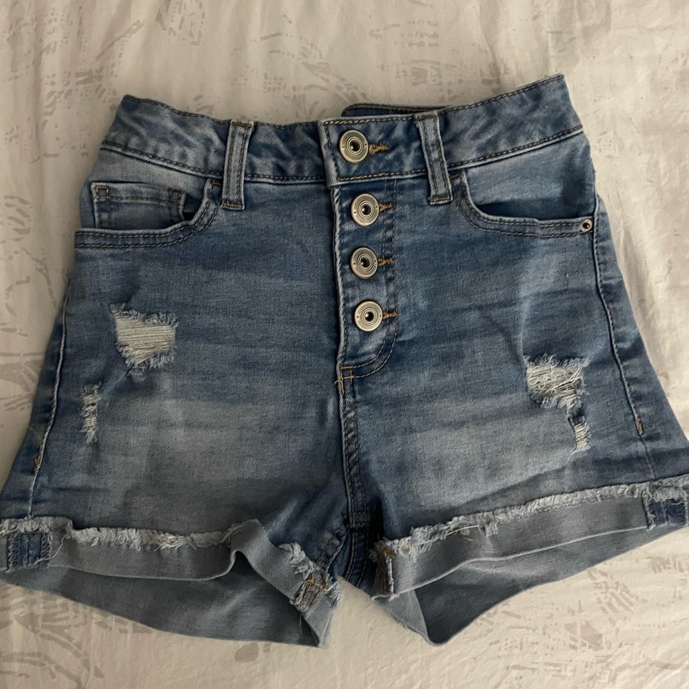 High rise denim shorts